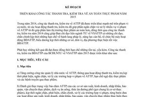 Kế hoạch 03/KH-BCĐTƯVSATTP thanh tra kiểm tra an toàn thực phẩm 2015
