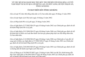 Quyết định 03/2015/QĐ-UBND mục phí mức thu phí hàng hóa là ô tô tạm nhập tái xuất Cao Bằng