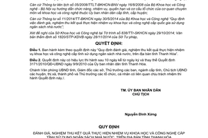 Quyết định 202/2015/QĐ-UBND nghiệm thu kết quả thực hiện nhiệm vụ khoa học công nghệ Thanh Hóa