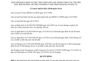 Quyết định 02/2015/QĐ-UBND dân chủ công tác thu hồi đất bồi thường tái định cư dự án đầu tư Kon Tum