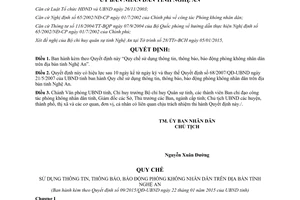 Quyết định 09/2015/QĐ-UBND sử dụng thông tin thông báo báo động phòng không nhân dân Nghệ An