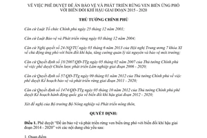 Quyết định 120/QĐ-TTg 2015 Đề án bảo vệ phát triển rừng ven biển ứng phó biến đổi khí hậu 2015 2020