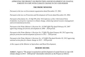 Decision No. 120/QĐ-TTg 2015 development of coastal forests to cope with climate change 2015 2020