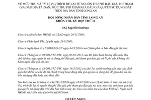 Nghị quyết 192/2015/NQ-HĐND mức thu phí tham gia đấu giá quyền sử dụng đất Long An