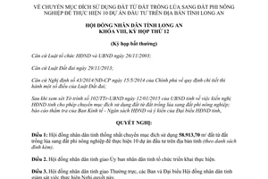 Nghị quyết 193/2015/NQ-HĐND chuyển mục đích sử dụng đất trồng lúa sang phi nông nghiệp Long An