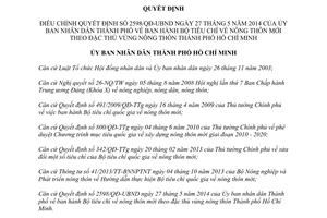 Quyết định 237/QĐ-UBND 2015 điều chỉnh Bộ tiêu chí nông thôn mới đặc thù Hồ Chí Minh