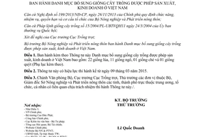 Thông tư 01/2015/TT-BNNPTNT Danh mục bổ sung giống cây trồng được phép sản xuất kinh doanh Việt Nam