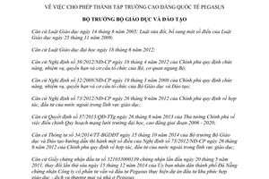 Quyết định 229/QĐ-BGDĐT 2015 thành lập Trường Cao đẳng Quốc tế Pegasus