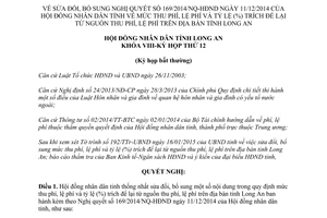 Nghị quyết 191/2015/NQ-HĐND sửa đổi 169/2014/NQ-HĐND tỉnh Long An