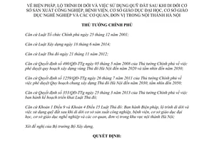 Quyết định 130/QĐ-TTg 2015 sử dụng quỹ đất sau di dời cơ sở sản xuất bệnh viện giáo dục cơ quan Hà Nội