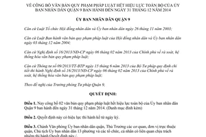 Quyết định 40/QĐ-UBND 2015 văn bản quy phạm pháp luật hết hiệu lực toàn bộ Quận 9 Hồ Chí Minh