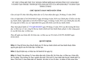 Quyết định 107/QĐ-UBND thủ tục hành chính mới giáo dục đào tạo thẩm quyền Sở Giáo dục Cà Mau 2015