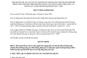 Quyết định 134/QĐ-TTg 2015 tái cơ cấu ngành Xây dựng gắn chuyển đổi mô hình tăng trưởng 2014 2020