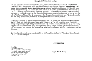 Công văn số 263/ATTP-TTr kiểm tra xử lý việc lưu hành sản phẩm thực phẩm vi phạm pháp luật 2015