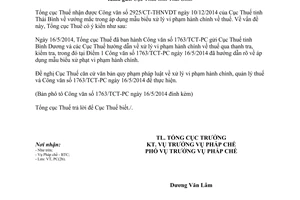 Công văn 23/TCT-PC xử phạt vi phạm hành chính về thuế 2015