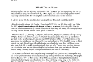 Công văn 09/QLCL-CL1 2015 mã HS một số mặt hàng thủy sản xuất khẩu vào EU