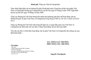 Công văn 31/TCĐBVN-VT 2015 phương tiện thay thế hoạt động vận tải quốc tế Việt Nam Campuchia