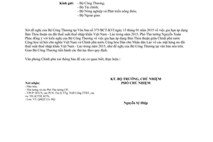 Công văn 422/VPCP-QHQT gia hạn áp dụng Thỏa thuận ưu đãi thuế nhập khẩu Việt Nam Lào 2015