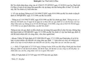 Công văn 934/BTC-TCT 2015 xử lý vướng mắc trong áp dụng văn bản hướng dẫn về thuế