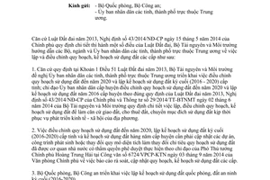 Công văn 187/BTNMT-TCQLĐĐ 2015 điều chỉnh quy hoạch lập kế hoạch sử dụng đất