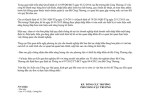 Công văn 581/TCHQ-GSQL thực hiện Quyết định 11039/QĐ-BCT 2015