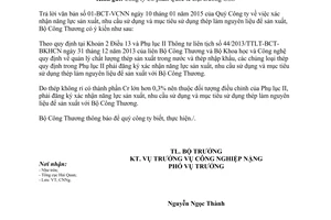 Công văn 728/BCT-CNNg 2015 về nhập khẩu thép hợp kim