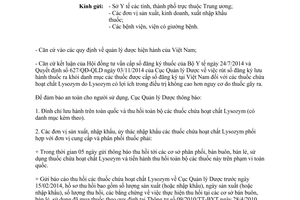 Công văn 1209/QLD-CL 2015 đình chỉ lưu hành và thu hồi thuốc chứa hoạt chất Lysozym