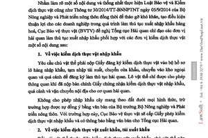 Công văn 157/BTVT-KD 2015 thực hiện văn bản quy phạm pháp luật mới về kiểm dịch thực vật