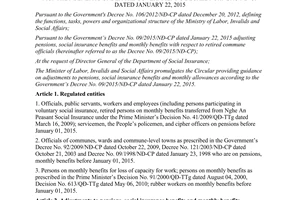 Circular No. 05/2015/TT-BLĐTBXH pensions social insurance benefits monthly benefits under 09/2015/NĐ-CP