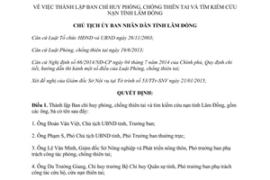 Quyết định số 349/QĐ-UBND thành lập Ban chỉ huy phòng chống thiên tai tìm kiếm cứu nạn Lâm Đồng 2015