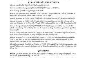 Quyết định 04/2015/QĐ-UBND quản lý sử dụng phí sử dụng đường bộ đối với xe mô tô Hưng Yên