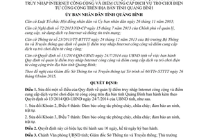 Quyết định 05/2015/QĐ-UBND sửa đổi 13/2014/QĐ-UBND điểm truy nhập Internet điện tử Quảng Bình