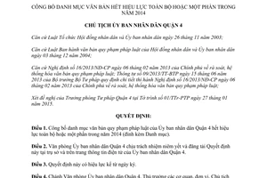 Quyết định 233/QĐ-UBND 2015 danh mục văn bản hết hiệu lực 2014 Quận 4 Hồ Chí Minh