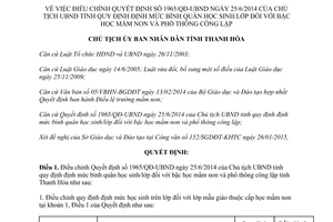 Quyết định 400/QĐ-UBND 2015 điều chỉnh 1965/QĐ-UBND Thanh Hóa định mức bình quân học sinh lớp