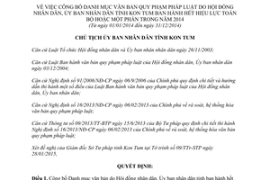 Quyết định 51/QĐ-UBND 2015 công bố Danh mục văn bản hết hiệu lực toàn bộ hoặc một phần Kon Tum