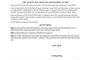 Quyết định 436/QĐ-UBND 2015 công bố thủ tục hành chính mới Ủy ban nhân dân quận huyện Cần Thơ