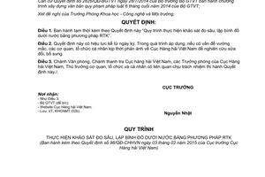 Quyết định 96/QĐ-CHHVN 2015 Quy trình khảo sát đo sâu lập bình đồ dưới nước bằng phương pháp RTK