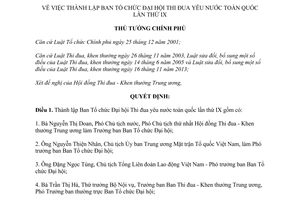 Quyết định 180/QĐ-TTg thành lập Ban Tổ chức Đại hội Thi đua yêu nước toàn quốc lần thứ IX 2015