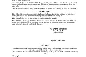 Quyết định 213/QĐ-UBND 2015 quản lý nhà hàng nổi dạng bè kinh doanh dịch vụ ăn uống Quảng Trị