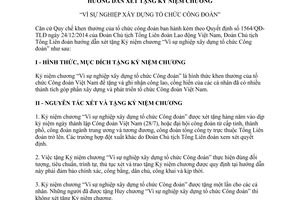 Hướng dẫn 149/HD-TLĐ 2015 xét tặng kỷ niệm chương Vì sự nghiệp xây dựng tổ chức công đoàn