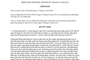 Nghị quyết 04/NQ-CP về phiên họp Chính phủ thường kỳ tháng 1 năm 2015