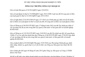 Quyết định 282/QĐ-TCHQ công nhận doanh nghiệp ưu tiên công ty Denso Việt Nam 2015