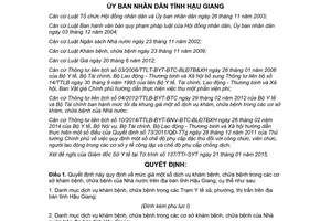 Quyết định 06/2015/QĐ-UBND giá dịch vụ khám chữa bệnh cơ sở khám chữa bệnh Nhà nước Hậu Giang