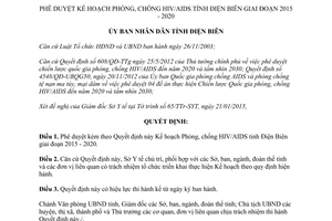 Quyết định 95/QĐ-UBND phê duyệt kế hoạch phòng chống HIV AIDS Điện Biên 2015 2020
