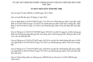 Quyết định 02/2015/QĐ-UBND hệ số điều chỉnh giá đất 2015 để xác định giá đất Phú Thọ