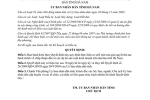 Quyết định 03/2015/QĐ-UBND cơ chế một cửa giải quyết thủ tục hành chính về chấp thuận đầu tư Hà Nam