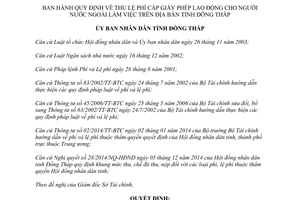 Quyết định 16/2015/QĐ-UBND thu lệ phí cấp giấy phép lao động cho người nước ngoài làm viêc Đồng Tháp