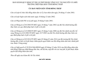 Quyết định 18/2015/QĐ-UBND thu lệ phí tài nguyên môi trường Đồng Tháp