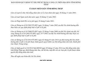 Quyết định 19/2015/QĐ-UBND thu phí sử dụng cảng cá Đồng Tháp