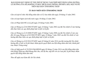 Quyết định 20/2015/QĐ-UBND phí sử dụng lòng đường lề đường phí bến bãi mặt nước Đồng Tháp